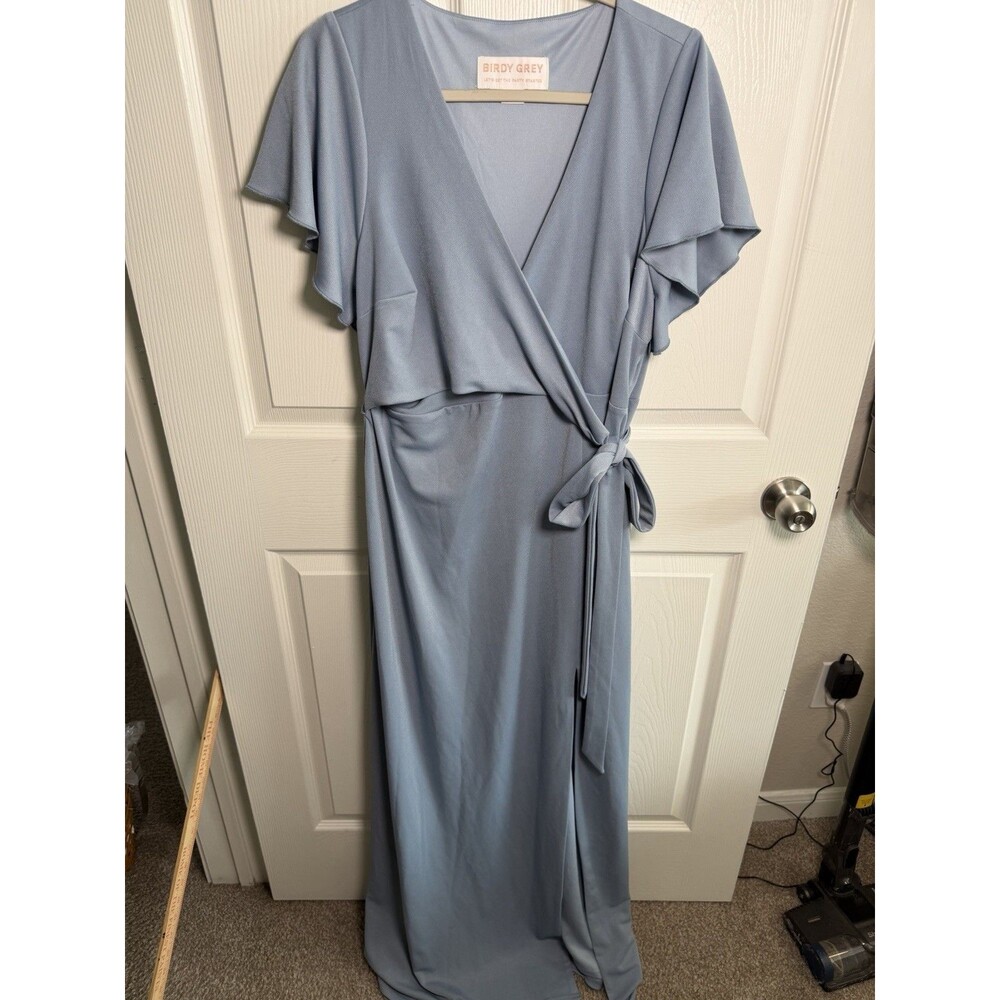 NWT Birdy Grey Dress Dusty Blue 1X Bridesmaid Formal Wedding Yolanda Crepe
